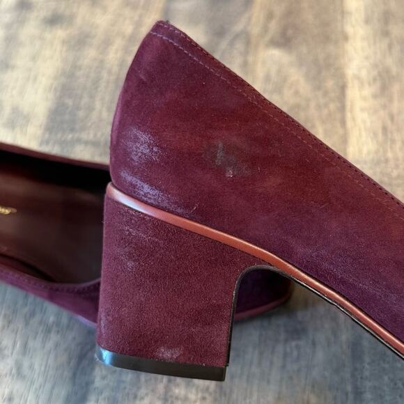 Salvatore Ferragamo Women’s Comiso Suede Leather Pump Chunky Heel Burgundy Sz 8 - Picture 10 of 13
